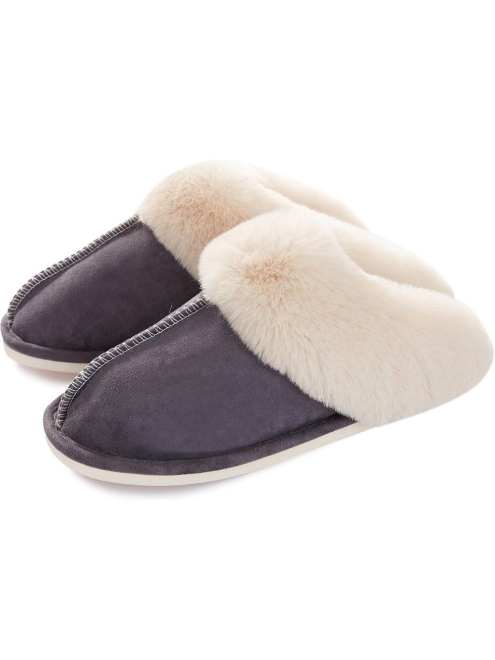 Women Dark Grey Fluffy Non Slip Slipper Memory Foam Warm Cozy Indoor House Shoes